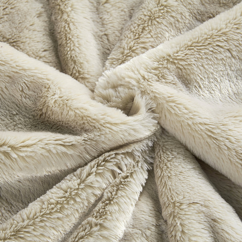 Couverture jetée imitation fourrure unie, Beige, L 60 po x l 50 po
