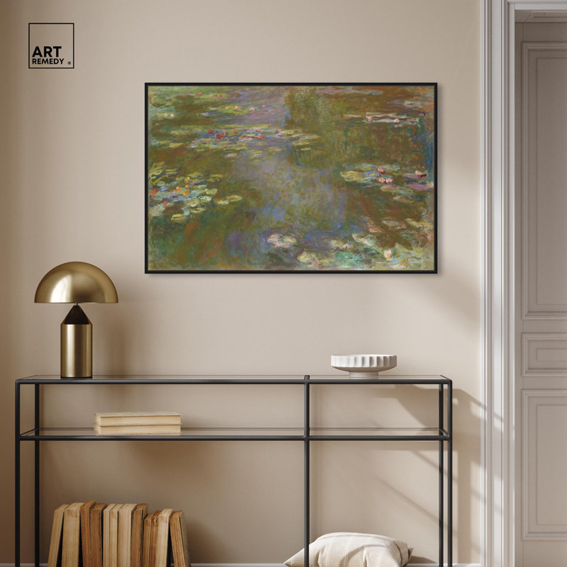 «Water Lily Pond II», toile, paysage classique par Art Remedy, H 25 po x l 37 po, Cadre flottant noir