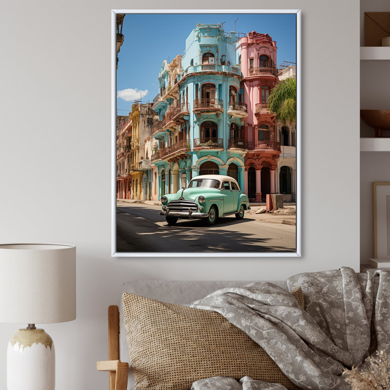 Dampierre Cuba Havana Architecture On Canvas Print, 20" H x 12" W x 1" D, White Floater Framed