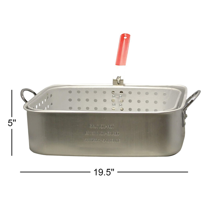 King Kooker 15 Qt. Rectangular Fry Pan with Helper Handles and Punched Aluminum Basket with Heat Resistant Handle