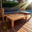 Ensemble de conversation modulaire d'extérieur en bois pour patio 5 pièces avec coussins, finition naturelle et coussins bleus