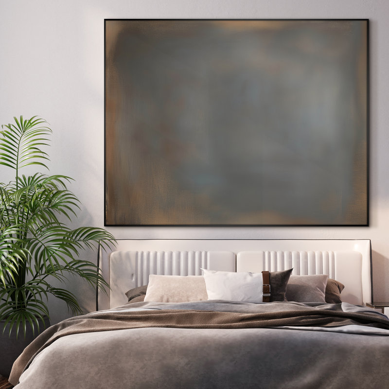 Très grande reproduction d'art sur toile - Bronze et gris anthracite neutre, dégradé, décoration abstraite pour le salon ou la chambre à coucher - «Assemblage requis du cadre (cadre non fini)»