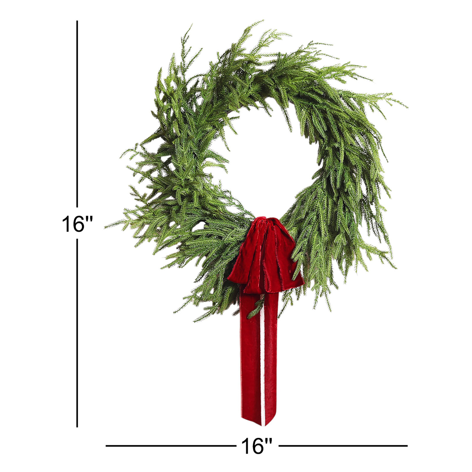 Faux Pine Wreath, 16" W x 16" H x 5" D