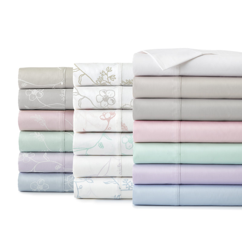 Briteyarn Printed 300 Thread Count Floral 100% Cotton Sateen Sheet Set, King Sheet Set + Fitted Sheet + 2 Pillowcases