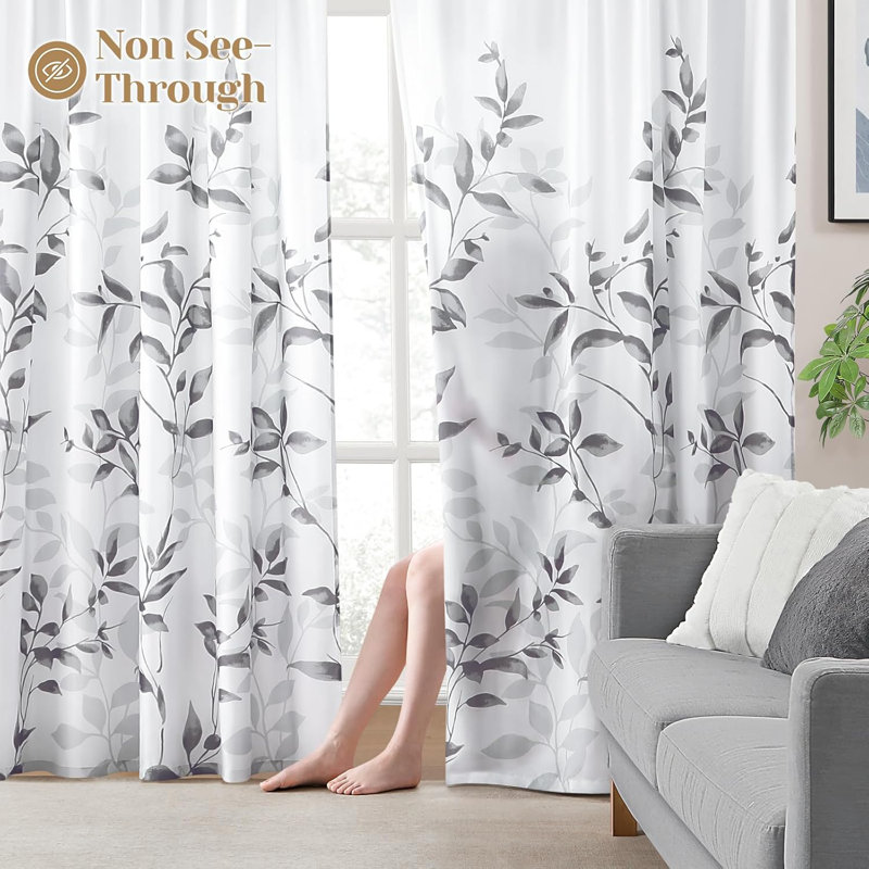 Rideaux transparents à motif floral 2 panneaux, L 52 po x L 63 po
