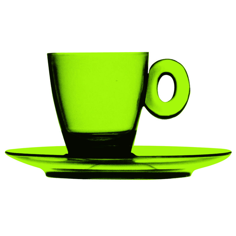 Polycarbonate Espresso Cup with Saucer - 6 Pieces - Clear, Olivine