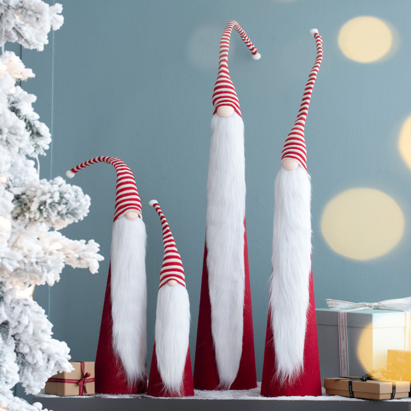 Ensemble de 4 gnomes en forme de cône de Noël avec chapeau tricoté, ornements en peluche de différentes tailles, ensemble d'ornement de Noël