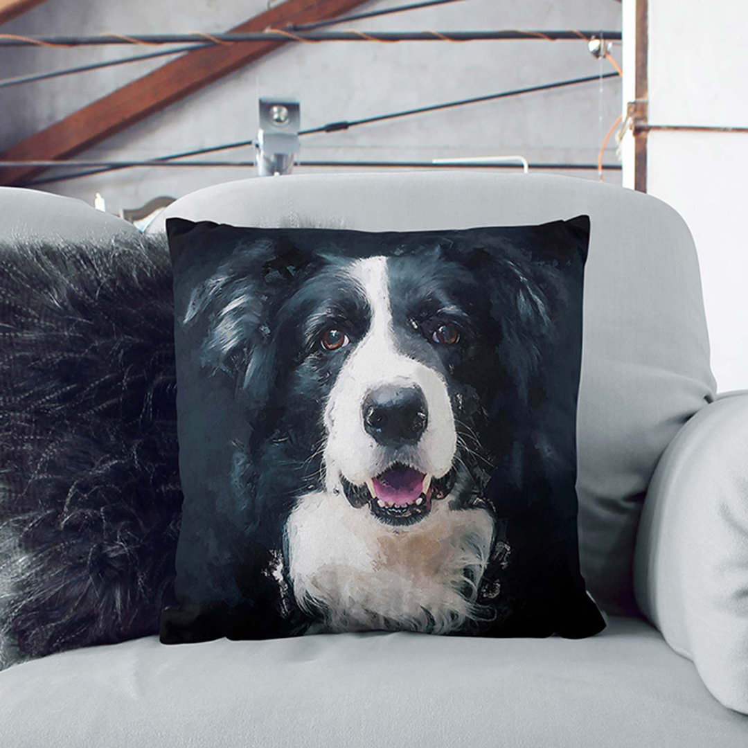 Border Collie Dog in Abstract Cushion with Filling