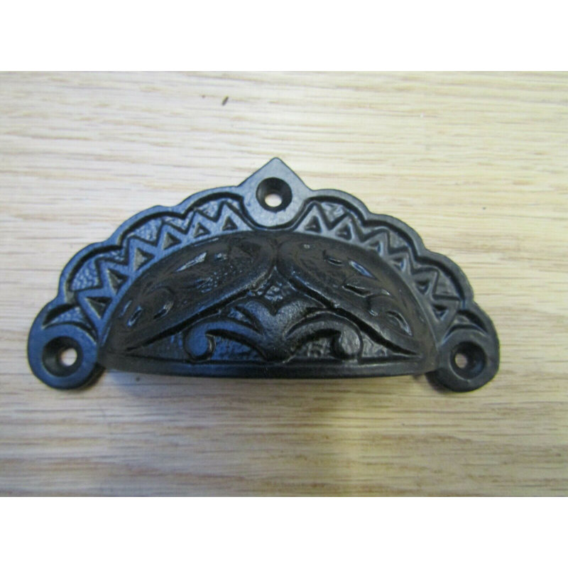 Edwardian Antique Iron Cup Pull Handle, Black Antique