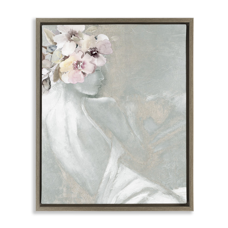 «Chic Floral Woman», art mural encadré sur toile flottante par Carol Robinson, Cadre flottant orme Montalcino