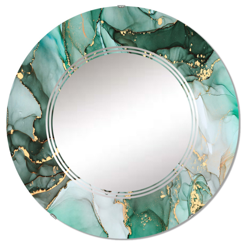 Miroir mural vert luxueux abstrait abstrait Fluid Art III, 32 po x 32 po