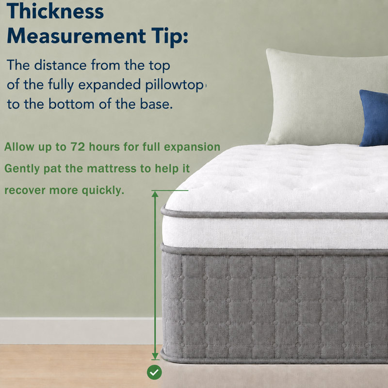 Matelas hybride à plateau-coussin mi-ferme 14 po avec mousse viscoélastique gélifiée et ressorts ensachés, isolation des mouvements, soulagement de la pression, certifié CertiPUR-US et OEKO-TEX
