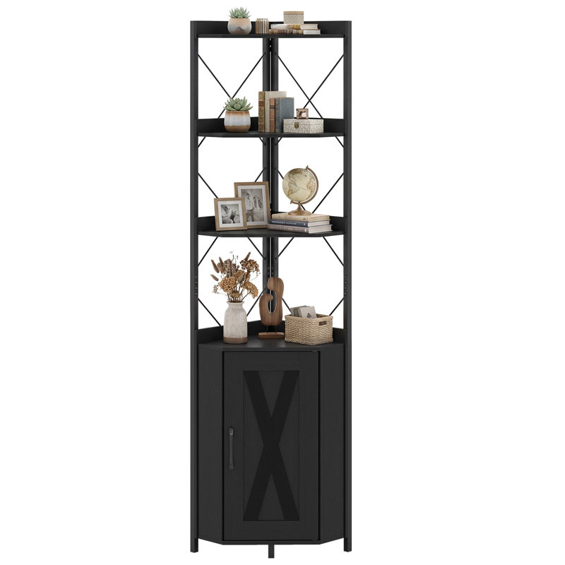 180cm H x 38cm W Metal Corner Bookcase, Black