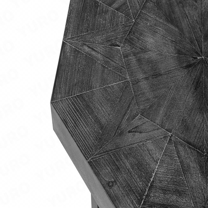 Table de salon octogonale en bois avec pieds en métal noir antique, table basse en bois rétro élégante, base, Antique Black