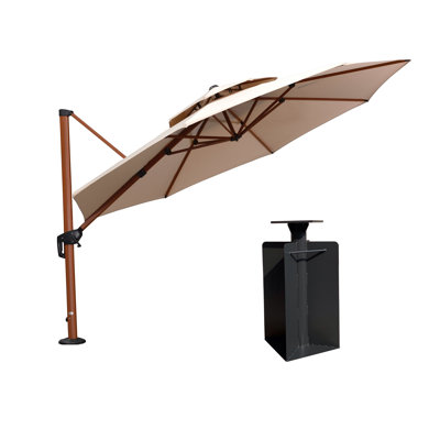 Parasol en porte-à-faux rond 12 'avec base en terre 12 pi, beige