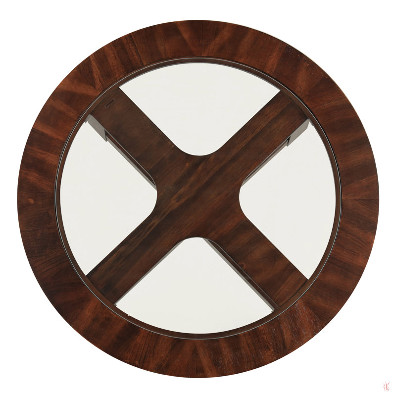 Cylina Dark Brown Wood Glass Top Round Coffee Table with 4 Stools