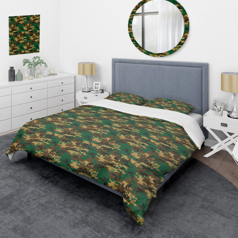 Camouflage militaire vert tendance - ensemble de housse de couette abstrait - microfibre de polyester