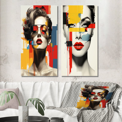 «Woman De Stijl Abstract», ensemble de 2 reproductions d'art en métal