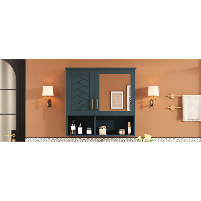 Armoire de toilette 2 en 1, armoire à pharmacie murale de 30 pouces avec tablettes réglables et portes à fermeture en douceur, miroir haute définition avec rangement pour meuble-lavabo de salle de bain
