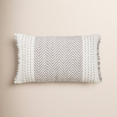 Carey Fringed Cotton Lumbar Throw Pillow