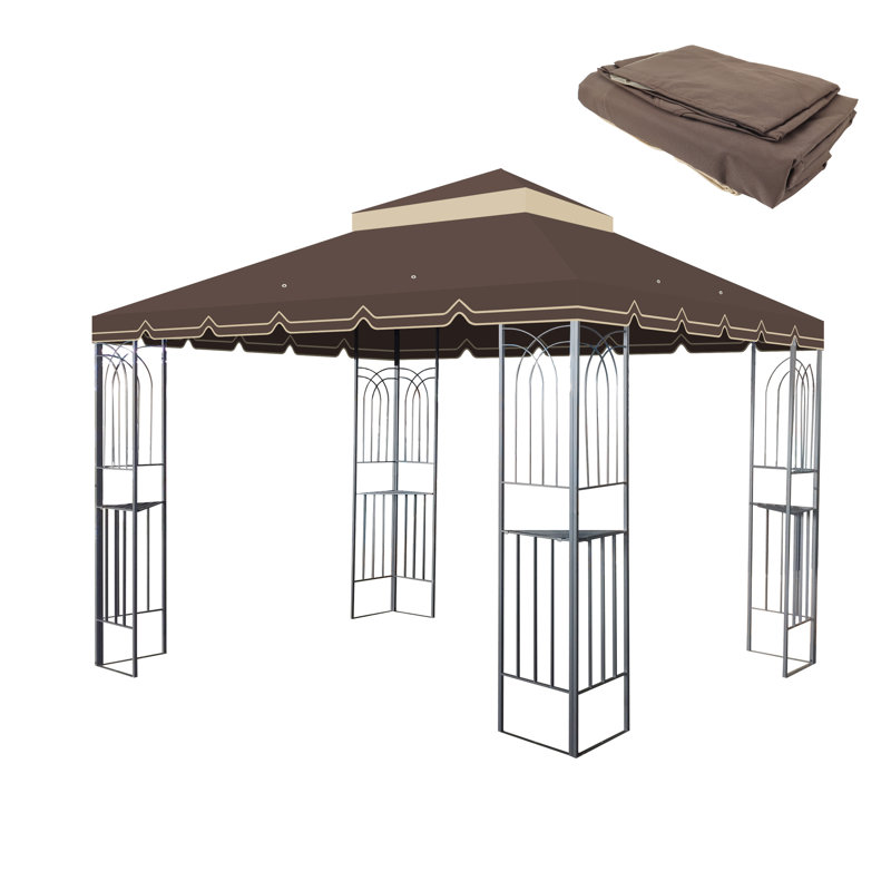 Auvent de remplacement pour abri de jardin d'extérieur 10 x 10 pi - Double niveau, protégé, imperméable, enveloppant, patio brun étagé, eau, entourant