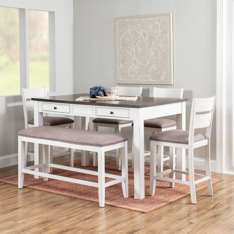 Gambrills 6 - Person Counter Height Dining Set, Light Brown/White