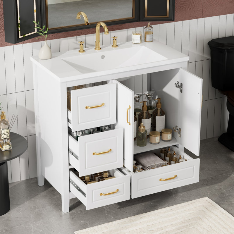 Meuble-lavabo de salle de bain avec lavabo, Blanc