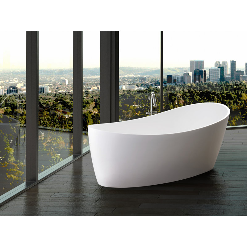 Dune 68'' x 34'' Soaking Solid Surface Bathtub, Matte White