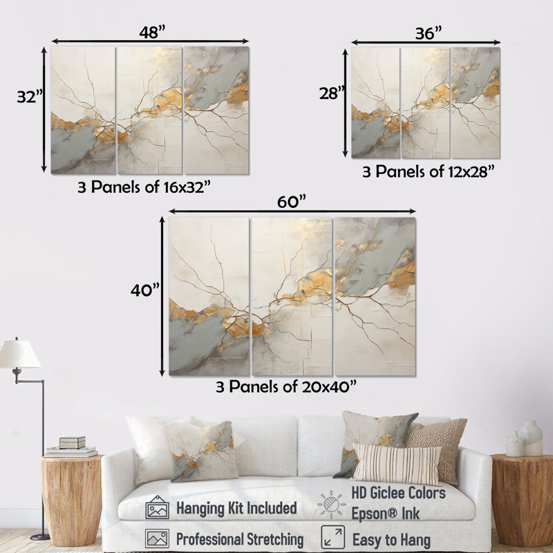 «Beige Gold Minimalisme Poteries I», ensemble d'art mural spirales abstraites, Toile tendue, H 28 po x l 36 po x P 1 po
