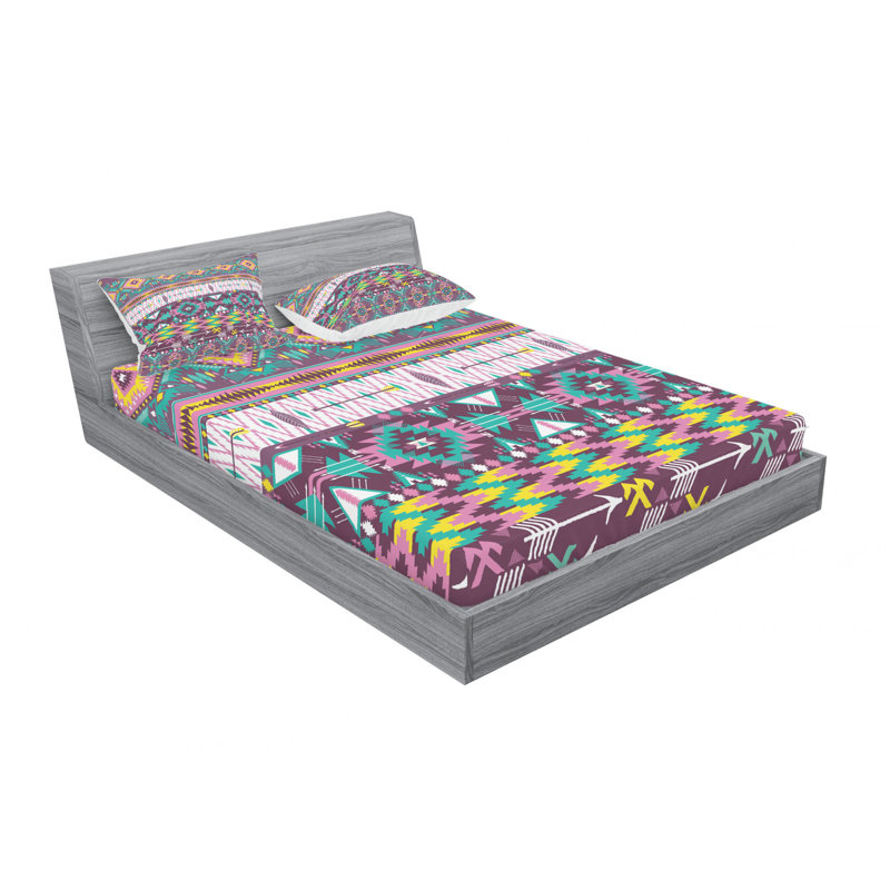 Ensemble de draps ikat traditionnels et flèches, Ensemble de drap pour grand lit avec drap-housse