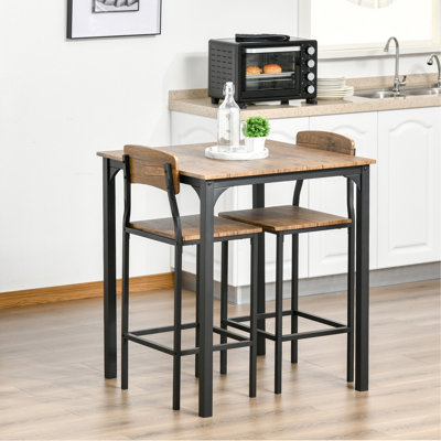 Ensemble de table de bar 3 pièces, ensemble de table de salle à manger à hauteur de comptoir industriel, table de bar et chaises avec pieds et repose-pieds en acier
