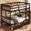 Lit superposé simple au-dessus de simple en bois d'hévéa, convertible en 2 lits simples séparés avec 2 tiroirs, échelle et barrières de sécurité-1451047916
