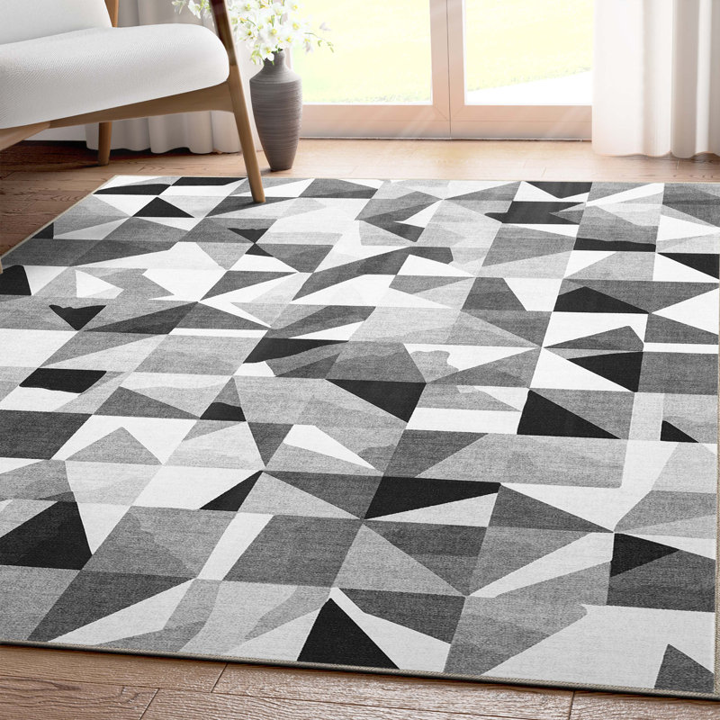 Tapis à tissage plat noir et blanc Winston Porter Shanea, Rectangle 5 pi 3 po x 7 pi 3 po