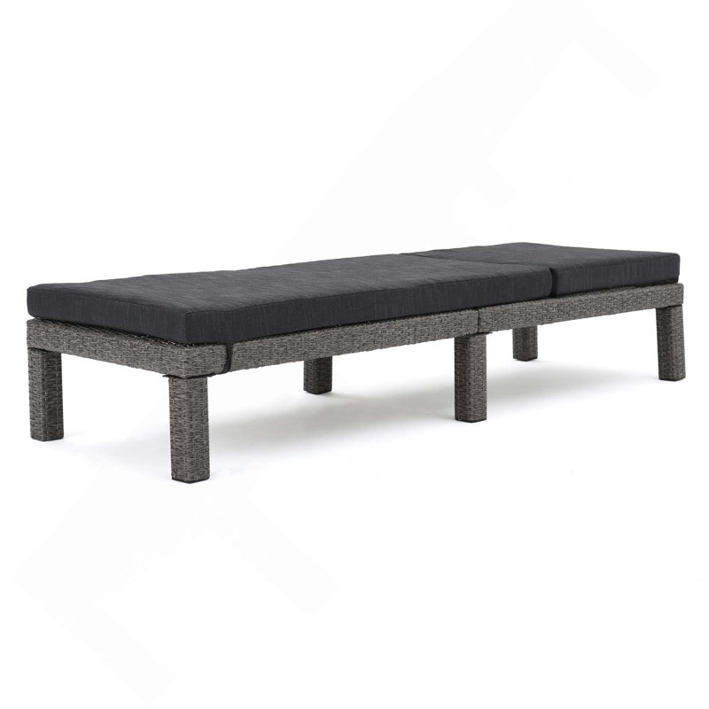Chaise longue en rotin tissée à la main avec tissu hydrofuge, Noir/gris