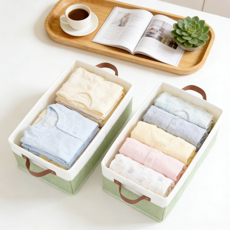 Foldable Fabric Storage Bins With Leather Handles, Large Capacity Closet Organizers And Shelf Baskets For Home Organization, Multi-Purpose Storage Boxes For Clothes, Toys, And Books
