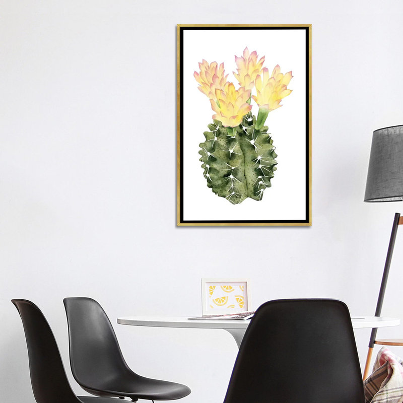 « cactus fleuri ii » par grace-pop, reproduction d’art, H 48 po x l 32 po x P 1,5 po, Toile encadrée d'or