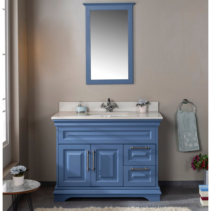 Ensemble de meuble-lavabo simple l 41,3 po avec miroir Chaille, Bleu