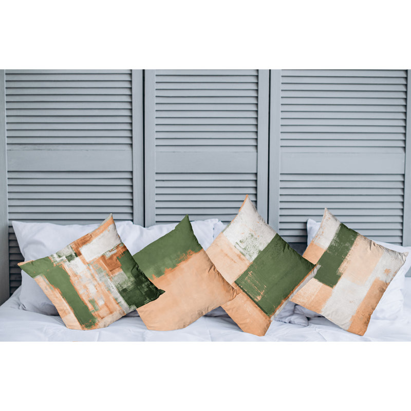 Reversible Pillow Cover, 16" H x 16" W, Dark Olive Green / Peach