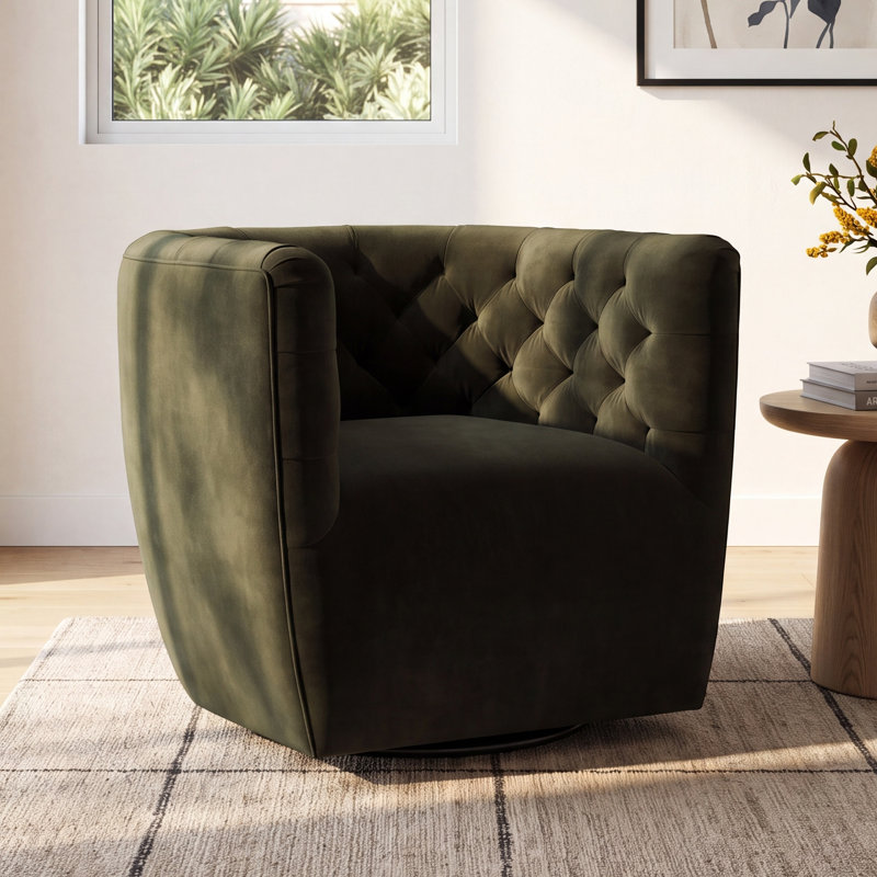 Bari Upholstered Swivel Barrel Chair, Surrey Olive