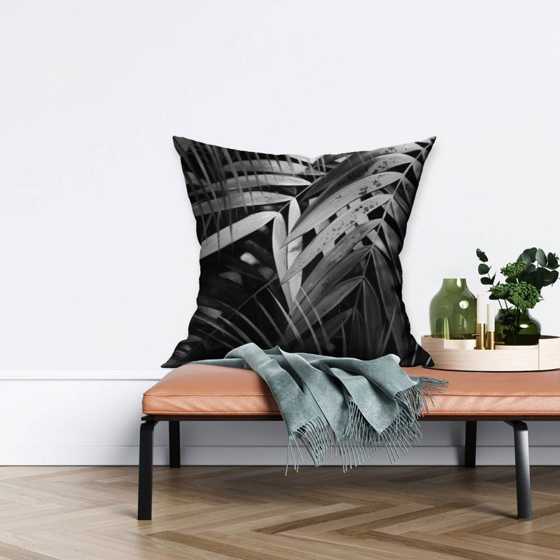 Monochrome tropicals leaves - 26"x26" Throw pillow - Poly twill - Print on demand, 26" x 26", Polyester/Polyfill
