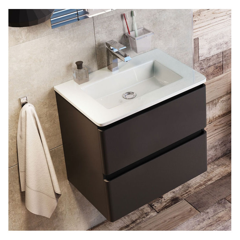 Bridge 595mm Single Bathroom Vanity with Integrated Resin Basin, Grey, White