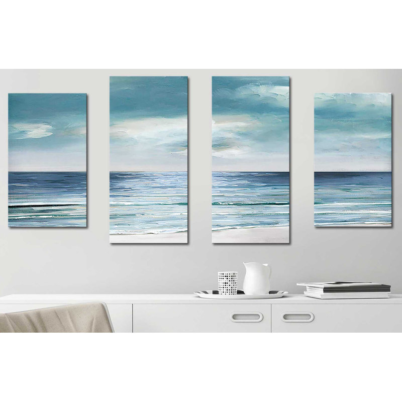 Bleu argenté - ensemble de 4 toiles tendues, H 38 po x l 72 po x P 1,5 po