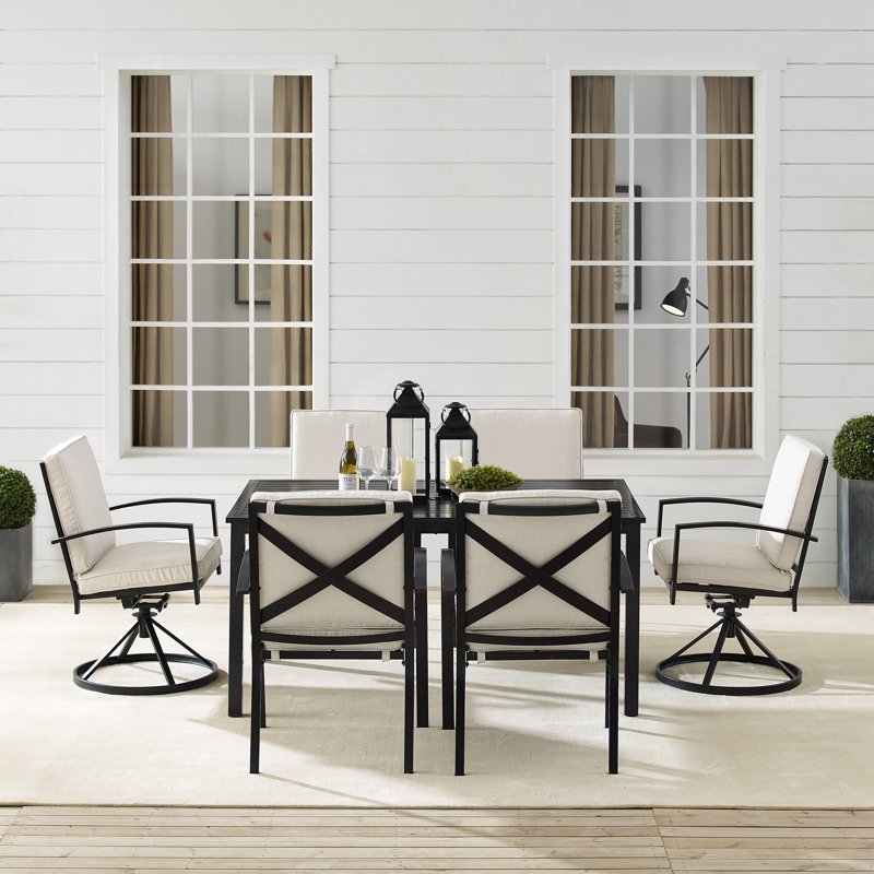 Halles 6 - Person Patio Dining Set with Rectangular Table , Cushions Included, Oatmeal