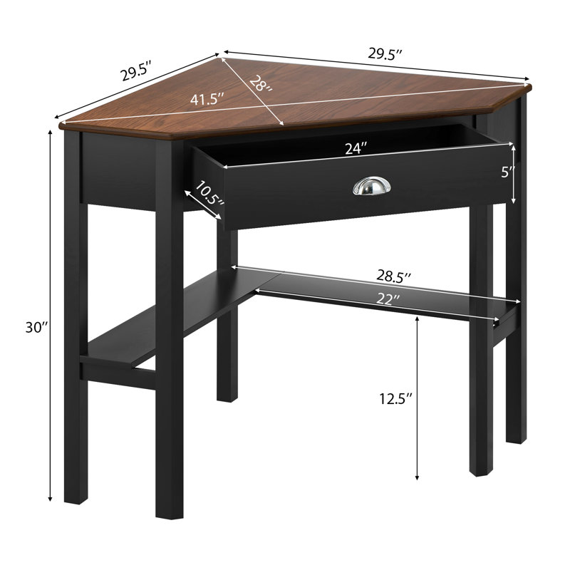 Caisyn Corner Wooden Writing Desk, Coffee/Black