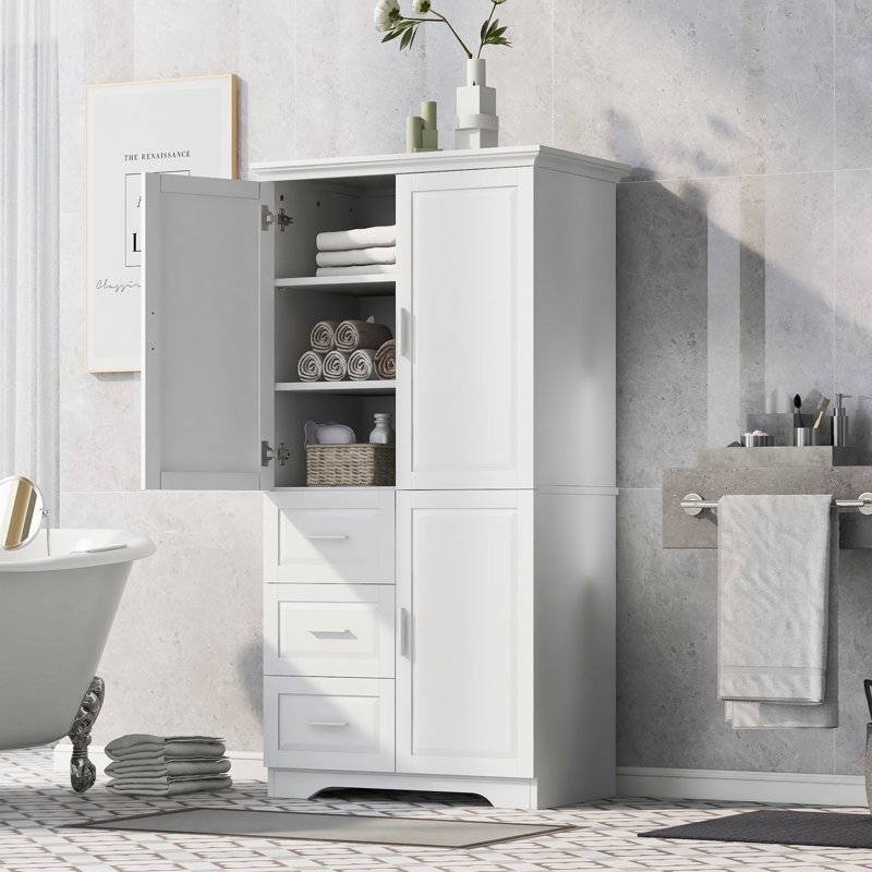 Armoire de rangement haute et large avec portes pour salle de bain / bureau, Blanc