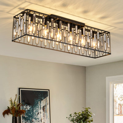 6 - Light 38.7" Crystal Rectangle Flush Mount