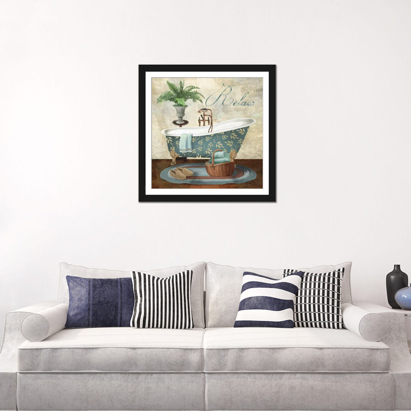 «Bath Relax», impression sur toile, H 16 po x l 16 po x P 1 po, Papier d'art encadré noir, Blanc