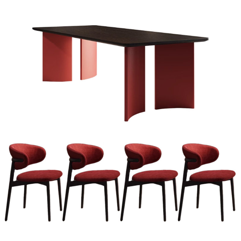 Ensemble de table de salle à manger rectangulaire moderne rouge et noir, H 29,52 po x L 62,99 po x l 31,49 po, Rouge