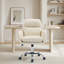 Chaise de bureau blanche réglable en hauteur en cuir polyuréthane, chaise de bureau ergonomique en métal robuste pour bureau à domicile, chambre à coucher et meuble-lavabo-128831065