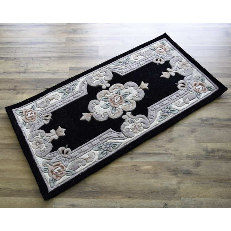 Aubusson Traditional Black Area Rug, Rectangle 2' x 4'